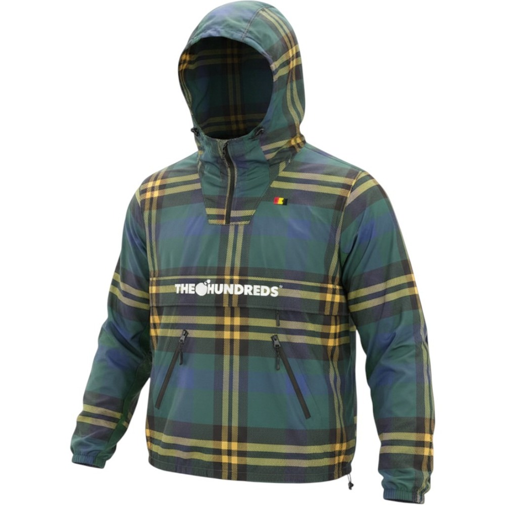 The‎ Hundreds Mens Large Plaid Anorak Windbreaker Jacket Green Blue Yellow L